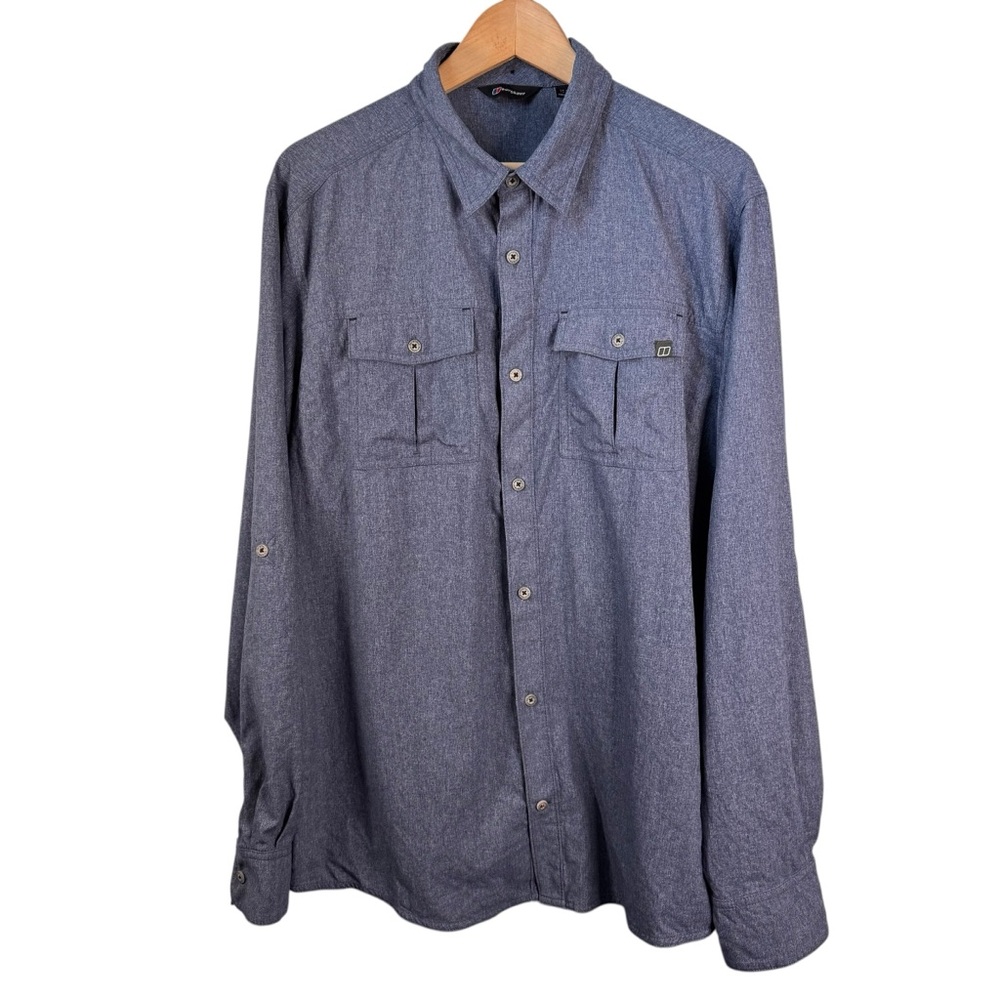 Berghaus Blue Vented Button Up Long Sleeve Shirt Size XL Hiking Fishing Outdoor